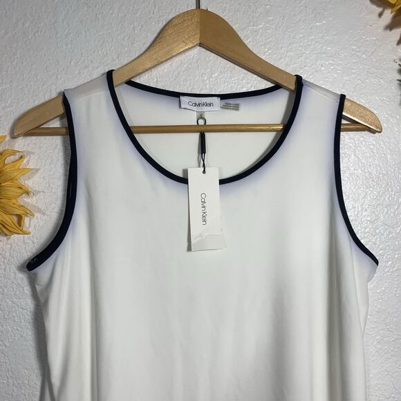 Calvin Klein NWT Assymetrical White Black Sleeveless Chiffon Blouse Size Medium - Picture 5 of 16
